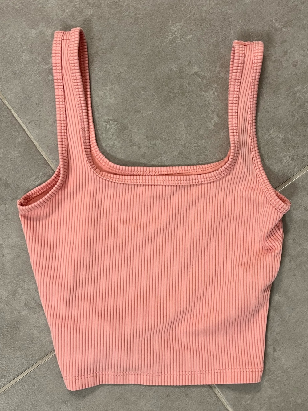 Peach/pink ribbed square neck Hollister tank top. Size xxs.